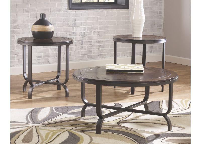 Ringwood Circular Wooden Coffee and Side Table Set - Brown